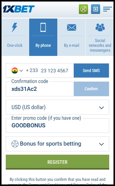 1xbet Registration in the app from Ghana How to register 1xbet by phone in Ghana