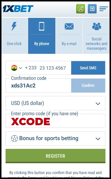 1xbet Registration from Ghana on official website How to register 1xbet by phone in Ghana