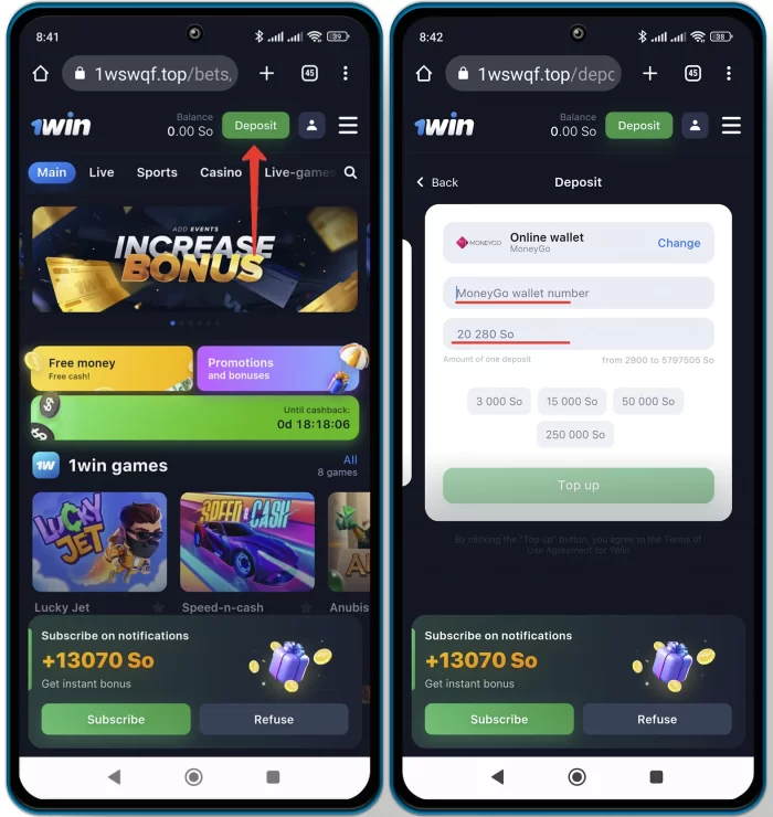 How to get 1win registration bonus - Top up account via MoneyGo How to deposit money in 1win and get a registration bonus