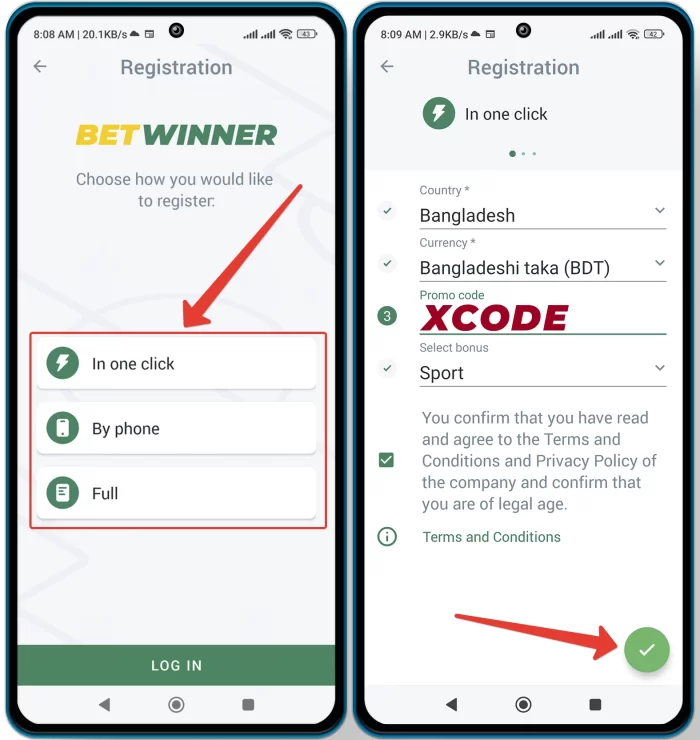 How to join to Betwinner - Registration promo code for sign up bonus offer Betwinner sign up process via mobile app for Android