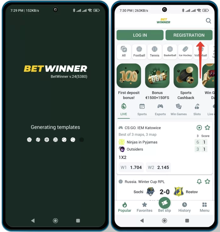 Betwinner registration via mobile app on Android Login & Registration in Betwinner app