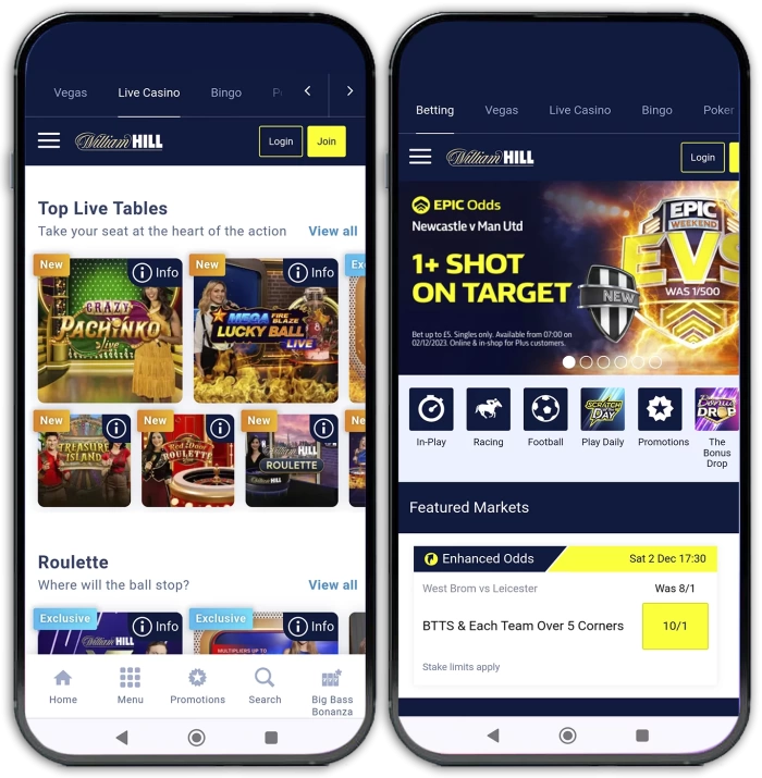 Mobile sports betting app by William Hill William Hill betting app on phone