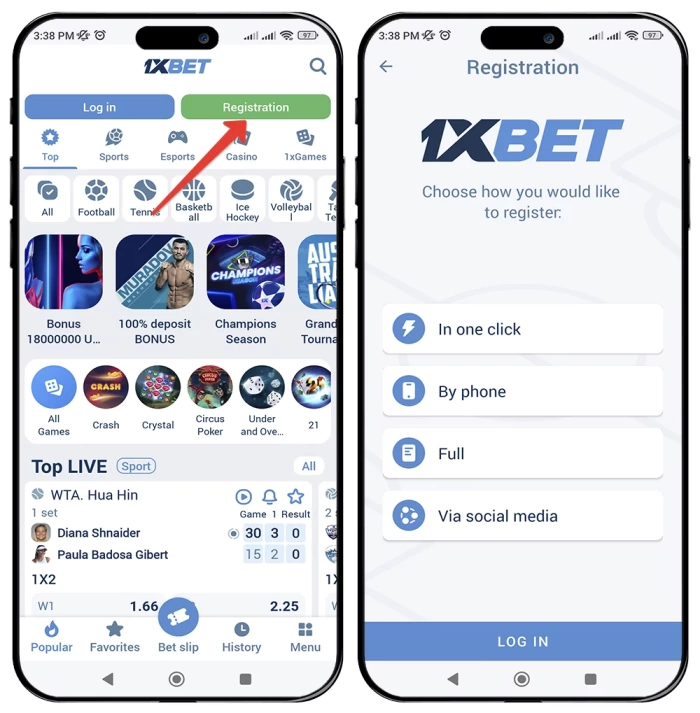 1xbet apk registration in the mobile app