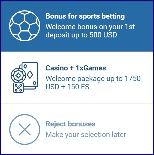 1xbet registration bonus